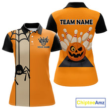 Load image into Gallery viewer, Orange and Black Halloween Retro Bowling Polo, 1/4 Zip Shirts For Women Custom Bowling Team Shirt NQS10464