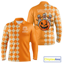 Load image into Gallery viewer, Orange Argyle Pattern Custom Halloween Mens Bowling Shirts, Personalized Bowling Team Shirt NQS10466