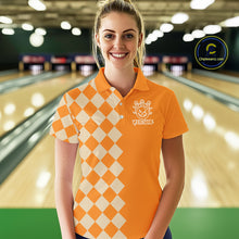 Load image into Gallery viewer, Orange Argyle Pattern Custom Halloween Ladies Bowling Shirts, Personalized Bowling Team Shirt NQS10466
