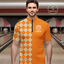 Load image into Gallery viewer, Orange Argyle Pattern Custom Halloween Mens Bowling Shirts, Personalized Bowling Team Shirt NQS10466