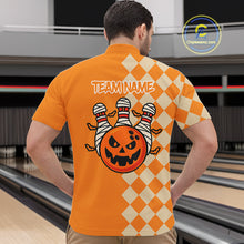 Load image into Gallery viewer, Orange Argyle Pattern Custom Halloween Mens Bowling Shirts, Personalized Bowling Team Shirt NQS10466