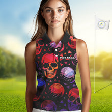 Load image into Gallery viewer, Red Gradient Skull Golf Ball pattern Sleeveless polo golf shirts Custom Halloween golf top for ladies NQS10511