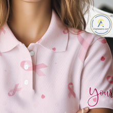 Load image into Gallery viewer, Pink glitter ribbons pattern Women golf polo shirt Custom Breast Cancer Awareness ladies golf outfit NQS10514