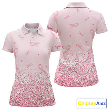 Load image into Gallery viewer, Pink glitter ribbons pattern Women golf polo shirt Custom Breast Cancer Awareness ladies golf outfit NQS10514