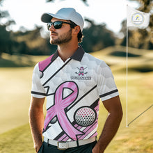 Load image into Gallery viewer, Personalized Pink Ribbons Camo Golf Polo Shirts for Men, Custom breast cancer Golf Team shirts NQS10534