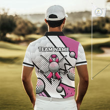 Load image into Gallery viewer, Personalized Pink Ribbons Camo Golf Polo Shirts for Men, Custom breast cancer Golf Team shirts NQS10534