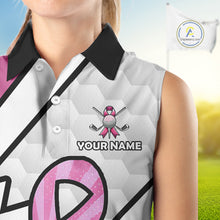 Load image into Gallery viewer, Personalized Pink Ribbons Camo Sleeveless polo Shirt for Women, Custom breast cancer Golf Team shirts NQS10534