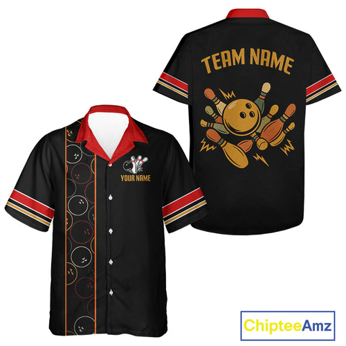 Custom Retro Black Bowling Hawaiian shirt, Personalized vintage bowling team jerseys NQS10548