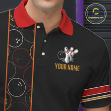 Load image into Gallery viewer, Custom Retro Black Mens Bowling Polo, Quarter Zip shirts, Personalized vintage bowling team jerseys NQS10548