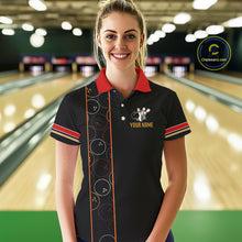 Load image into Gallery viewer, Custom Retro Black Womens Bowling Polo, Quarter Zip shirts, Personalized vintage bowling team jerseys NQS10548