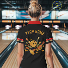 Load image into Gallery viewer, Custom Retro Black Womens Bowling Polo, Quarter Zip shirts, Personalized vintage bowling team jerseys NQS10548