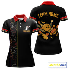 Load image into Gallery viewer, Custom Retro Black Womens Bowling Polo, Quarter Zip shirts, Personalized vintage bowling team jerseys NQS10548
