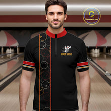 Load image into Gallery viewer, Custom Retro Black Mens Bowling Polo, Quarter Zip shirts, Personalized vintage bowling team jerseys NQS10548