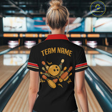 Load image into Gallery viewer, Custom Retro Black Womens Bowling Polo, Quarter Zip shirts, Personalized vintage bowling team jerseys NQS10548