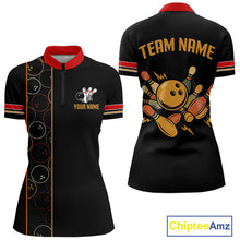 Load image into Gallery viewer, Custom Retro Black Womens Bowling Polo, Quarter Zip shirts, Personalized vintage bowling team jerseys NQS10548