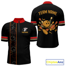 Load image into Gallery viewer, Custom Retro Black Mens Bowling Polo, Quarter Zip shirts, Personalized vintage bowling team jerseys NQS10548