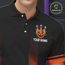 Load image into Gallery viewer, Custom Orange and Black Funny Pumpkin Ball pins Mens Bowling Team Shirts, Halloween Bowling Outfit NQS10564