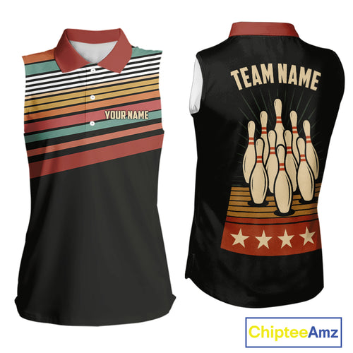 Retro Bowling Sleeveless Polo shirt Custom Vintage Team Bowling Jerseys, Gift For Bowlers NQS10567