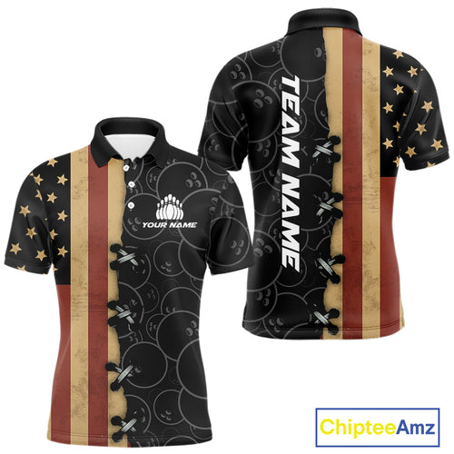 Vintage American Flag Black Bowling Camo Retro Bowling shirts for Men Custom Team bowling jersey NQS10584