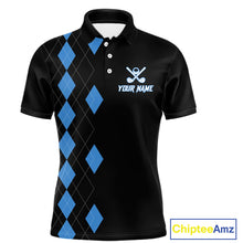Load image into Gallery viewer, Black and Blue argyle polo shirts personalized golf shirts for men, team golf outfit NQS11403