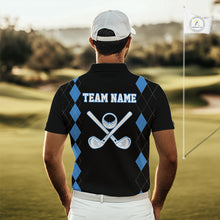 Load image into Gallery viewer, Black and Blue argyle polo shirts personalized golf shirts for men, team golf outfit NQS11403