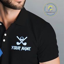 Load image into Gallery viewer, Black and Blue argyle polo shirts personalized golf shirts for men, team golf outfit NQS11403