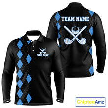 Load image into Gallery viewer, Black and Blue argyle polo shirts personalized golf shirts for men, team golf outfit NQS11403