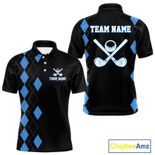 Load image into Gallery viewer, Black and Blue argyle polo shirts personalized golf shirts for men, team golf outfit NQS11403