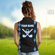 Load image into Gallery viewer, Black and Blue argyle polo shirts personalized ladies sleeveless golf tops, team golf outfit NQS11403