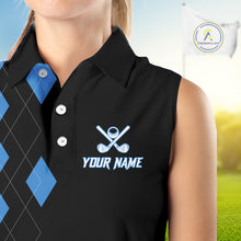 Load image into Gallery viewer, Black and Blue argyle polo shirts personalized ladies sleeveless golf tops, team golf outfit NQS11403