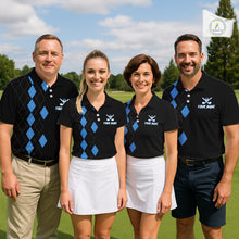 Load image into Gallery viewer, Black and Blue argyle polo shirts personalized golf shirts for men, team golf outfit NQS11403
