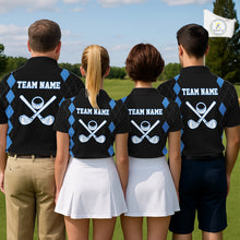 Load image into Gallery viewer, Black and Blue argyle polo shirts personalized golf shirts for men, team golf outfit NQS11403