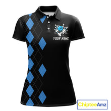 Load image into Gallery viewer, Black and Blue argyle womens bowling shirts custom team bowling jerseys women's bowling outfits NQS11404