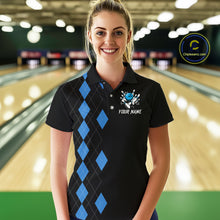 Load image into Gallery viewer, Black and Blue argyle womens bowling shirts custom team bowling jerseys women's bowling outfits NQS11404
