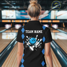 Load image into Gallery viewer, Black and Blue argyle womens bowling shirts custom team bowling jerseys women's bowling outfits NQS11404