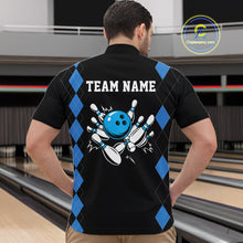 Load image into Gallery viewer, Black and Blue argyle bowling polo shirts, 1/4 zip shirt for men Custom team bowling jerseys men NQS11404