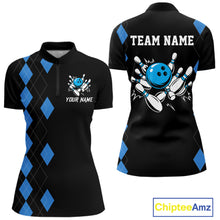 Load image into Gallery viewer, Black and Blue argyle womens bowling shirts custom team bowling jerseys women's bowling outfits NQS11404