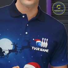 Load image into Gallery viewer, Custom Blue Funny Christmas Santa Bowling Polo, Quarter Zip Shirt For Men, Bowling Team League Jersey NQS10827