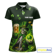 Load image into Gallery viewer, Funny Skull drink beer St Patrick day Green shamrock Women Golf Polo Shirt Custom ladies golf apparel NQS11411