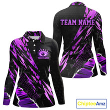Load image into Gallery viewer, Black and Purple camo Bowling Polo shirts, 1/4 zip shirt for Women custom Bowling Team League Jerseys NQS11420