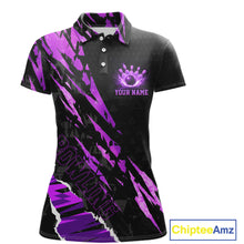 Load image into Gallery viewer, Black and Purple camo Bowling Polo shirts, 1/4 zip shirt for Women custom Bowling Team League Jerseys NQS11420