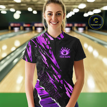 Load image into Gallery viewer, Black and Purple camo Bowling Polo shirts, 1/4 zip shirt for Women custom Bowling Team League Jerseys NQS11420