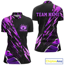 Load image into Gallery viewer, Black and Purple camo Bowling Polo shirts, 1/4 zip shirt for Women custom Bowling Team League Jerseys NQS11420