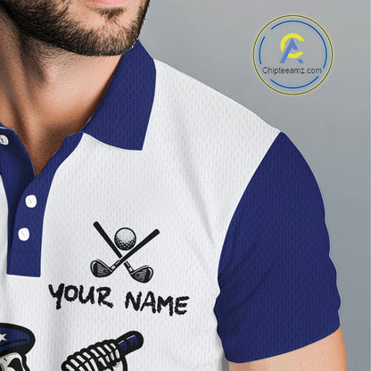 Red, White and Blue American Flag Skull Golf polo shirts for men custom patriotic golf top for men NQS10851