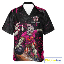 Load image into Gallery viewer, Black and Pink Funny zombie Bowling Hawaiian Shirt Custom Button up Bowling team league jerseys NQS11442