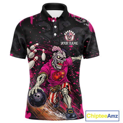 Black and Pink Funny zombie Bowling Shirts For Men Custom Mens Bowling team league jerseys NQS11442