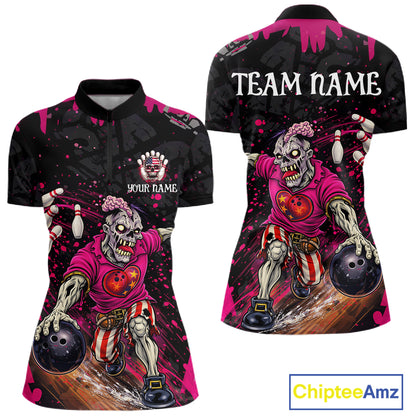 Black and Pink Funny zombie Bowling Shirts For Women Custom Ladies Bowling team league jerseys NQS11442