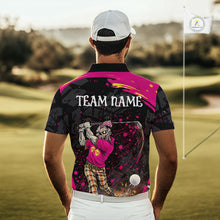 Load image into Gallery viewer, Black and Pink Funny zombie Golf Polo shirts for Men Custom team golf shirts, funny golf polos NQS11443