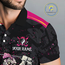 Load image into Gallery viewer, Black and Pink Funny zombie Golf Polo shirts for Men Custom team golf shirts, funny golf polos NQS11443