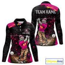 Load image into Gallery viewer, Black and Pink Funny zombie Golf Polo shirts for Women Custom funny women's golf team shirts NQS11443